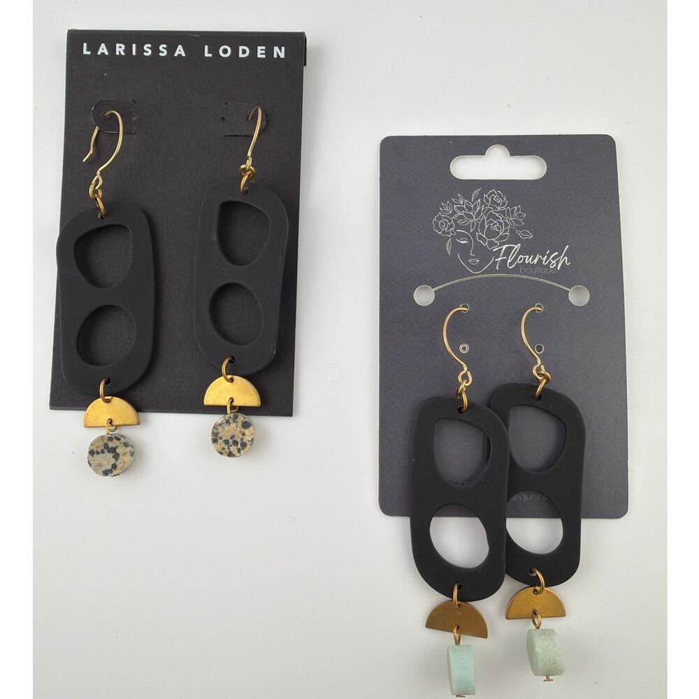 NWT Larissa Loden Lot 2 Pairs Earrings Black and Gold Stone Dangle
